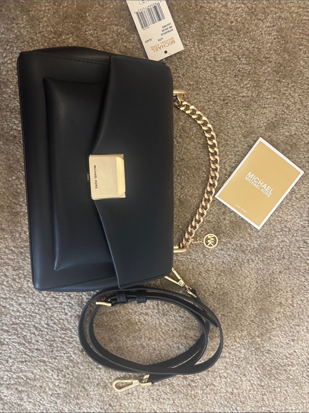 Michael Kors Black Leather Shoulder Bag with Gold Chain -authentic